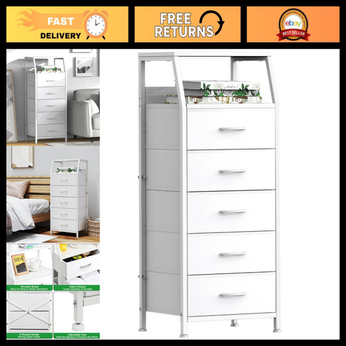 Drawer white tall - 5-drawer, fabric