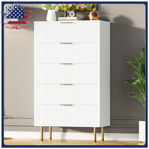 White fluted tall dresser - tall,